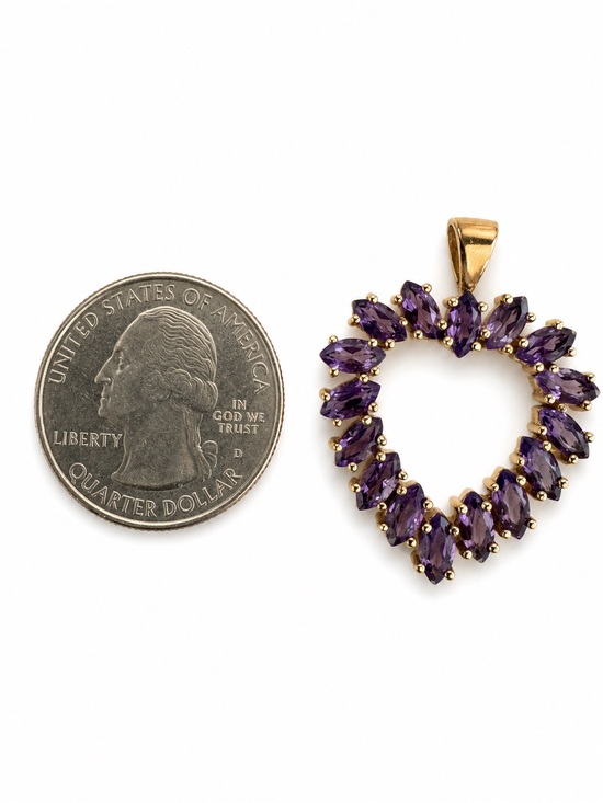 Jewelry - 925 Sterling Silver Gold Vermeil Purple Marquise Heart Pendant